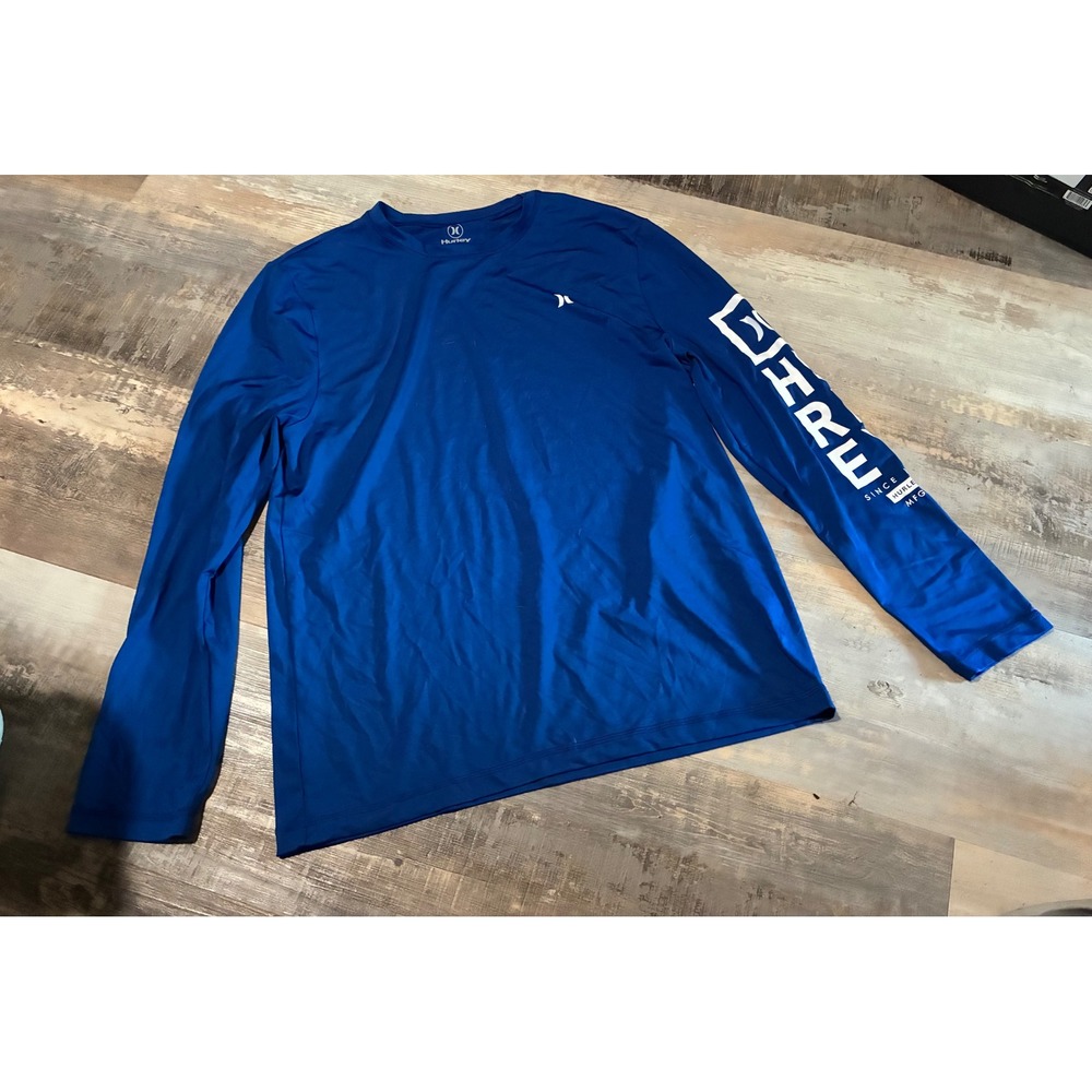 Hurley Mens Long Sleeve Rash Guard Blue Graphic Swim Shirt Size M